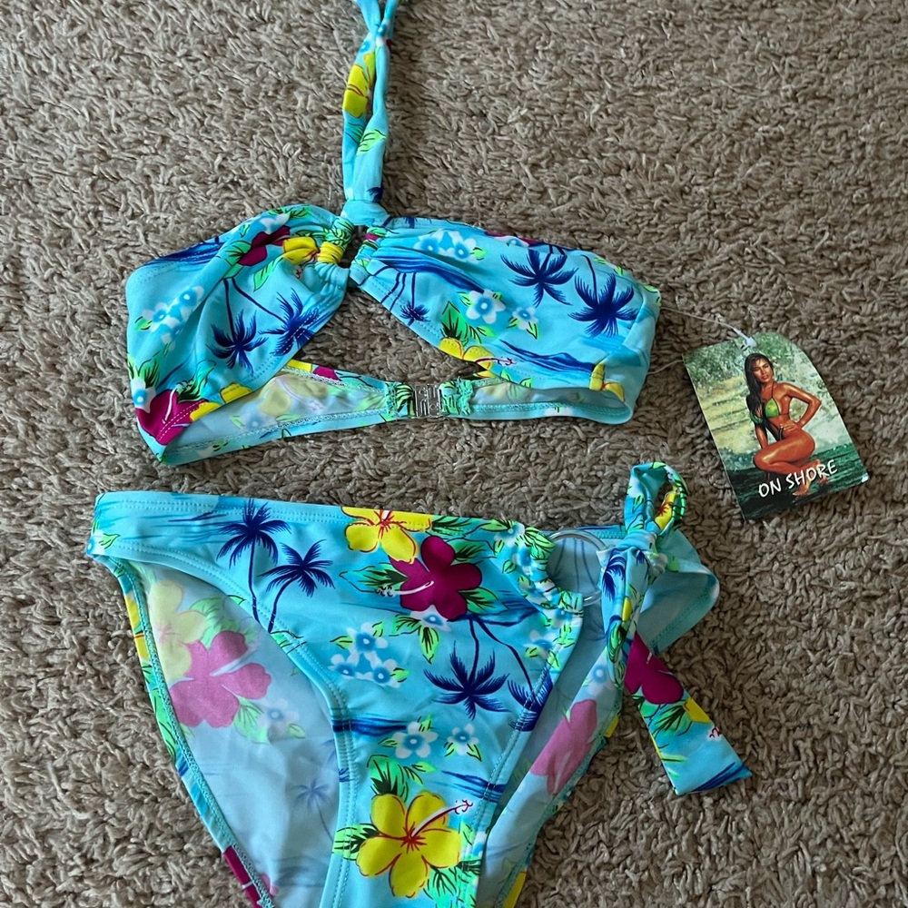 Blue and Yellow Tropical Bikini Set
